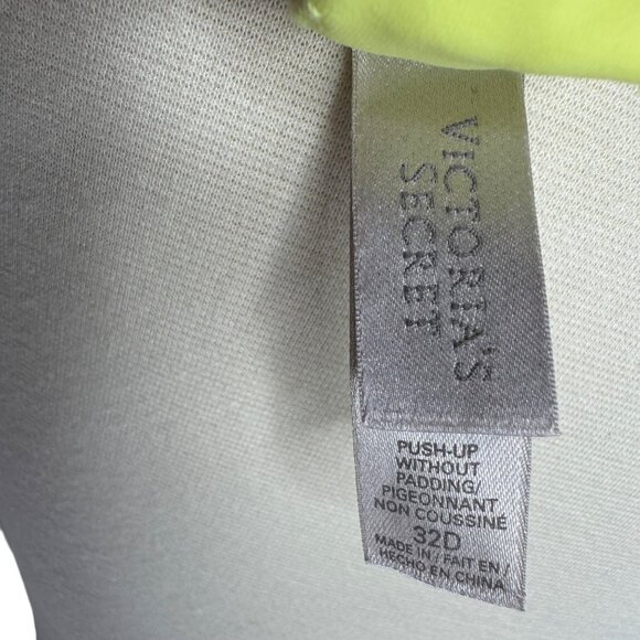 Victorias Secret 32D Yellow Floral Lace Push-Up Without Padding Bra Rhinestone - Picture 4 of 9